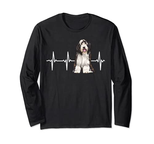 Bearded Collie Heartbeat Dog Lover Long Sleeve T-Shirt, Black