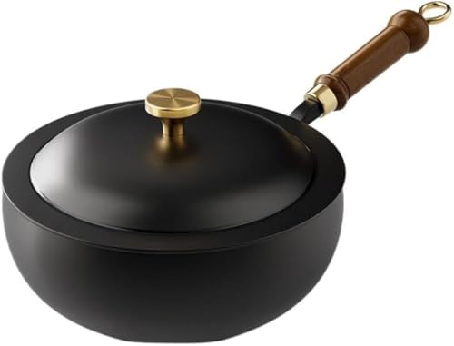 CokBlu古代のポットベリーポット風鉄製中華鍋 蓋付き焦げ付き防止設計 高温揚げ物・焼き物・煮物に対応 防錆処理済み家庭用お手入れ簡単調理鍋