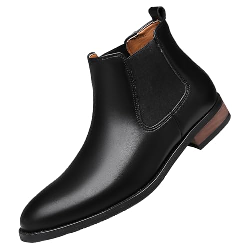 Image of DEVILEYEZE Mens Leather Chelsea Boots Classic Business Slip-On Dress Ankle Boots Comfy Plain Toe Chukka Boot For Casual, Dress, Work & Formal Events (Black,11)