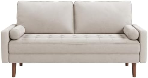 Vesgantti 2 Seater Sofa, 68 inch Fabric Couches for Living Room, Mid Century Modern Loveseat Sofas with Armrest, Button Tufted Seat Cushion, Modern Couch for Bedroom, Apartment, Office, Ashbeige