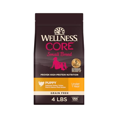Wellness CORE Small Breed Puppy Dry Dog Food, Grain Free Kibble, Natural, High Protein, Turkey and Salmon Recipe, 4 lb Bag