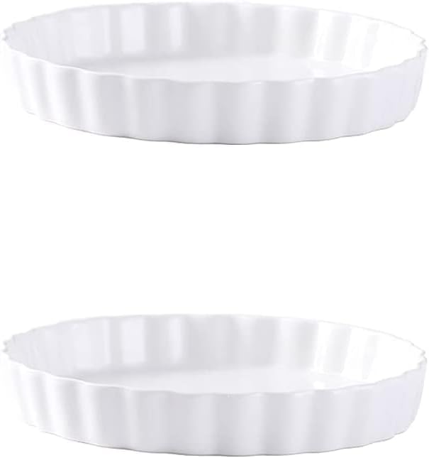 Ceramics Baking Dishes Ceramic Dishes bakeware Round Fluted Quiche Dish Ceramic Pan Perfect for Tart Pies Custard Dishes