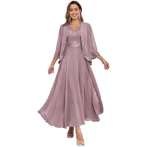 Bolodoo Plus Size Mother of The Bride Dresses with Jacket Petite 2 Pieces Sequins Lace Chiffon Casual Wedding Guest Dress Mauve Size 18W Cover