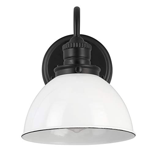 Image of Design House Savannah Rustic Farmhouse Wall Light, Dimmable, Matte Black, White Metal Shade, 8 in x 9.5 in x 10.13 in, 588293