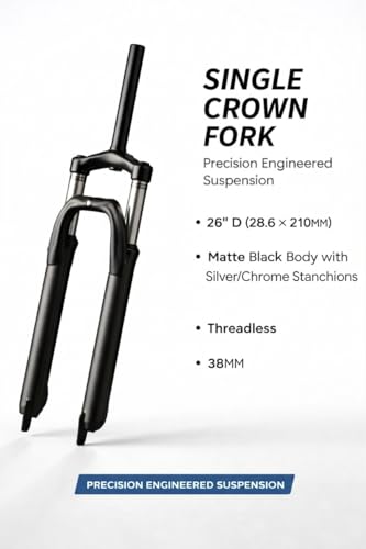 Image of Furix 26 Inch Single Crown Bicycle Suspension Fork, Matte Black with Chrome Stanchions, Threadless, 28.6 x 210MM Steerer Tube, 38MM