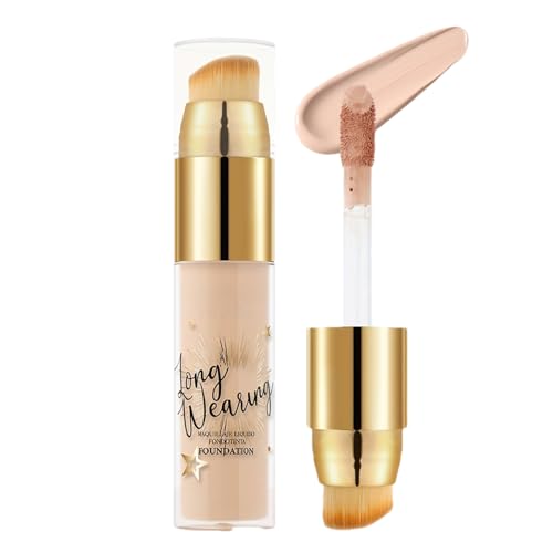 Base De Maquillaje Líquida,12g Antimanchas Iluminador Corrector,Barra de Maquillaje Impermeable Doble Cabezal con Brocha | Para Mujer Novia Madre Y Eventos Y Fiestas