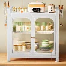 kesig® Carbon Steel Kitchen Storage Rack Drain Dishware Storage Rack Countertop Storage Cupboard With Door Multifunctional Bowl Chopsticks Storage Box Kitchen Countertop Plate Organizer (Black)