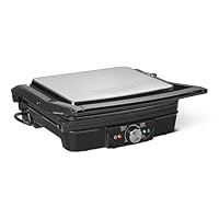 Amazon Basics Elektrischer Kontaktgrill mit Temperaturregelung, Plattengriller für Sandwiches, Paninis, Burger, Antihaftplatten, 2000W, Schwarz