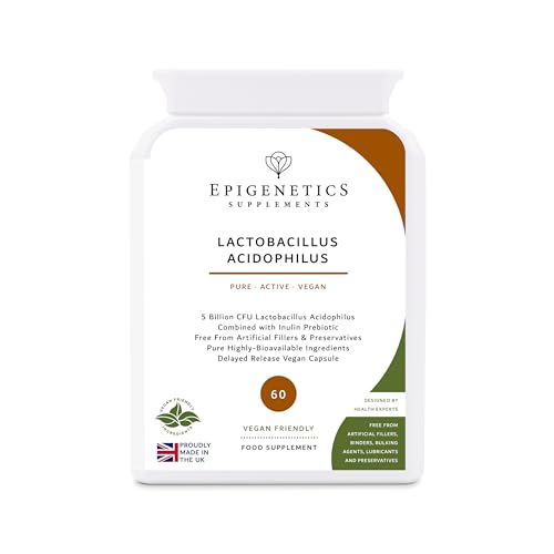 Lactobacillus Acidophilus | 5 Billion CFU Probiotic + Chicory Root Prebiotic (Inulin) | 60 Vegan Delayed Release Capsules UK Made | 2 Month Supply