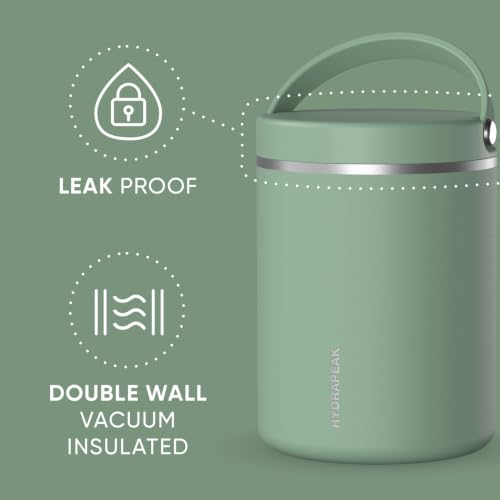 Image of Hydrapeak 32oz Stainless Steel Vacuum Insulated Food Jar for Hot Food and Cold Food, Wide Mouth Leak-Proof Soup Jar for Adults, 10 Hours Hot and 16 Hrs Cold (Sage Leaf)