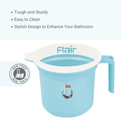 Image of FLAIR Estella Plastic Bath Mug Set of 3 - Durable, Lightweight & Stylish - Ideal for Daily Use in Bathroom & Kitchen (Blue, 1 LTR)