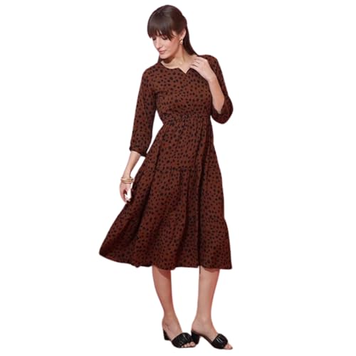 Image of Sheetal Associates Women's Casual 3 /4 Sleeve Crepe Fit and Flare Dress| Comfortable Relaxed Fit Summer Party Dress