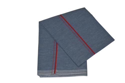 Image of Pure Cotton Dhoti for Men (1.28 x 1.87 m) | Solid Panchalu with Varied Small Color Border | Kerala Cotton Veshti, Khadi Dhoti | Lightweight Pooja & Temple Wear
