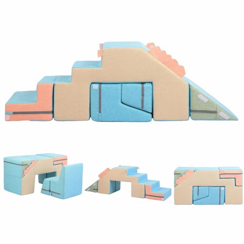 Image of Asweets 4 in 1 Foam Climbing Blocks for Toddlers, Indoor Soft Climb and Crawl Play Climbing Toys for Creativity & Imagination, (Linen-Blue-Pink)