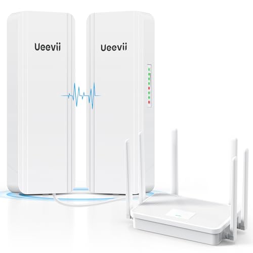 UeeVii Dual-Band Wireless Bridge Router Kit | 2.4G 5.8G WiFi Bridge | 5KM Point to Point Wireless Bridge Outdoor Network Starlink Extender for Barn/Shop | IP65 Weatherproof | Plug & Play
