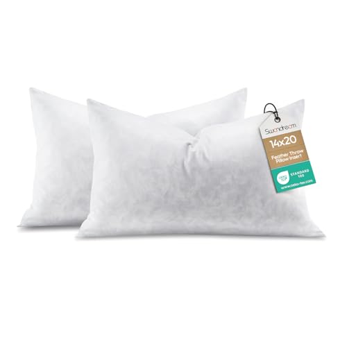 Image of 14x20 Feather Lumbar Pillow Inserts, Decorative Throw Pillow Inserts for Covers, Fuller Fit with Soft Support for Bed and Couch, Set of 2