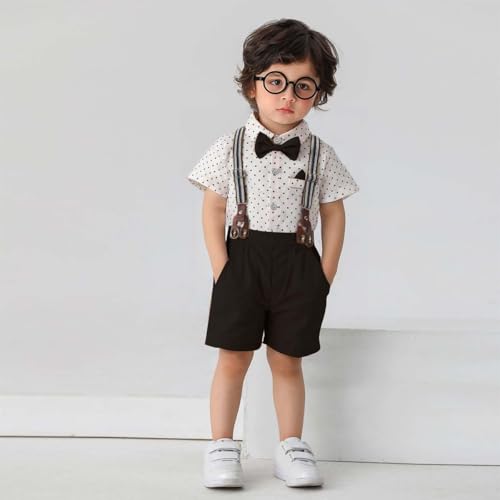 Baby Boys Shorts Sets,Infant Shirt + Shorts + Bow Tie + Suspenders,Toddler Summer Gentleman Outfits2