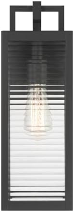 The Great Outdoors 78201-899 Edgewood 16" High 1-Light Outdoor Wall Sconce - Dark Matte Black with Clear Ribbed Glass
