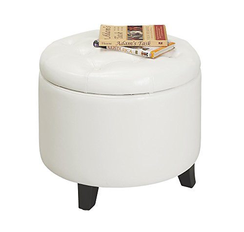 Convenience Concepts Designs4Comfort Round Storage Ottoman 19.75" - Versatile Contemporary Foot Stool for Living Room, Office, Ivory Faux Leather