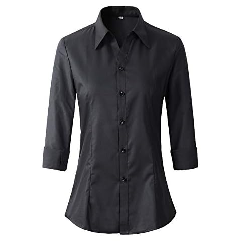 Benibos Women's Long Sleeve Office Formal Casual Button Down Shirt Blouses (686 Black, S) Cover