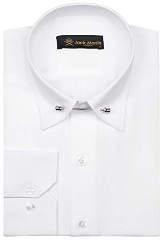 Jack Martin Chemise Oxford à col fin pour homme avec barre de col - Blanc - Medium Cover