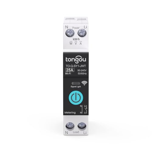 Image of TONGOU DIY 1P+N DIN Rail WiFi Smart Switch, 25A WLAN Intelligent Relay Switch, iOS Android App, TUYA /Smart Life App Remote Control, for Smart Home, with Metering, Voice Control and Time Keeping