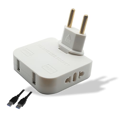 Landrón-Enchufe Extra Plano con Cabezal Giratorio 180º - 2 Puertos de Carga USB y 2 Enchufes Convencionales válidos para Toma Europea y Americana - Carga Rápida e Ideal para Espacios reducidos (1)