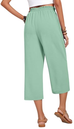 Image of Anyhold Women's Capri Pants Drawstring Casual Palazzo Trousers with Pockets Loose High Waisted Wide Leg Lounge Pants