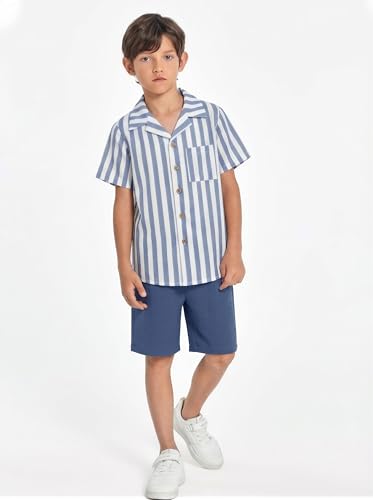 Image of Arshiner Boys 2 Pieces Summer Beach Outfits Short Sleeve Button Down Shirts and Shorts Vacation Texture Sets for Kids