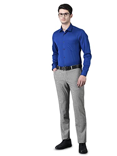 Image of Canoe Men's Regular Fit Blue Color Cotton Fabric 38 Size Button Closure Formal Shirt Collared Neck Pattern Chest Pocket Spread Collar