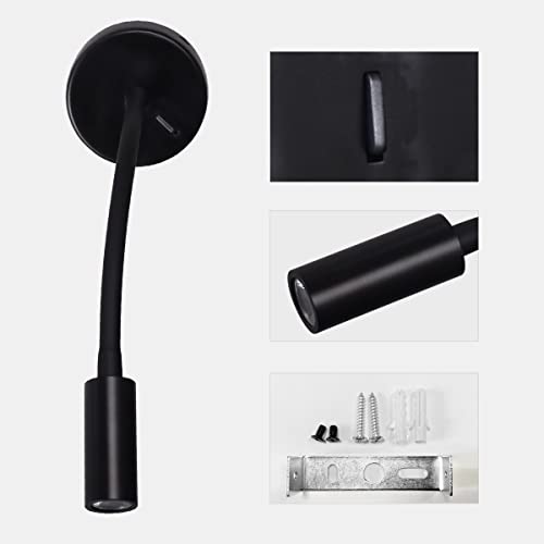 Image of Wall Mounted Reading Lamp LED 3W Warm White 3000K Hardwired for Reading Matt Black(Black Hard-Wired 2PCS)
