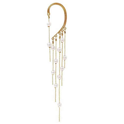 Happyyami Perle Quaste Single Dangle Ohrringe Knorpel Manschette Haken Ohrwickel Ohrring für Frauen Nicht Durchbohrten Modeschmuck Cover