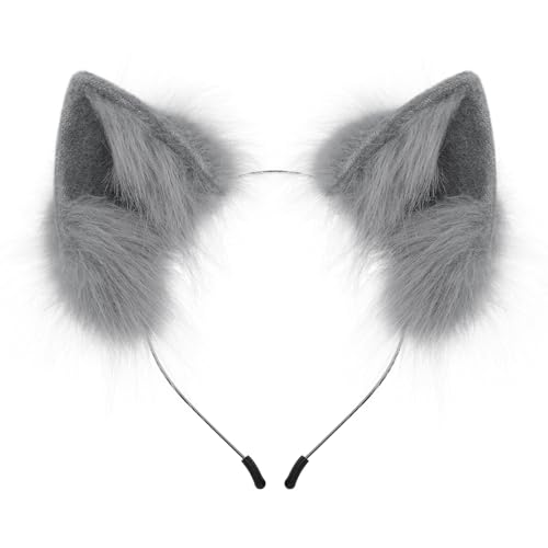 HAOAN Handmade Faux Fur Animal Cat Ears Headband Furry Fox Wolf Hairhoop Headwear Costume Accessory