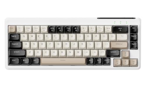 LexonElec X FREEWOLF M68 Teclado Gaming Wireless 65%, QWERTY, BT/2.4G/Cableado, Teclado de Membrana Silencioso, Retroiluminación Arcoíris, 67 Teclas con Teclas PBT, 2000mAh, Portátil - Crema
