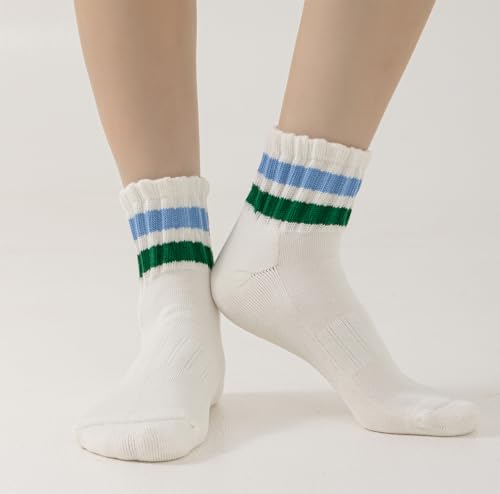 Image of Fszsaa Novelty Socks For Women - Striped Retro Mini Crew Sporty Calf Casual Cotton Ankle Socks
