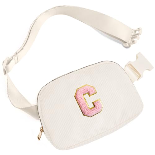 Image of Gitus Gifts for Teen Girls 10-12 12-14 14-16 16-18 Birthday Gifts for Girls Women Sister Teacher Initial Belt Bag Fanny Pack Crossbody Bags for Teen Girl Gifts Trendy Stuff Travel Essentials (Ivory-C)