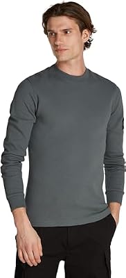Calvin Klein Camiseta de Manga Larga para Hombre Badge Waffle LS tee Basic, Gris (Endless Grey), XXS