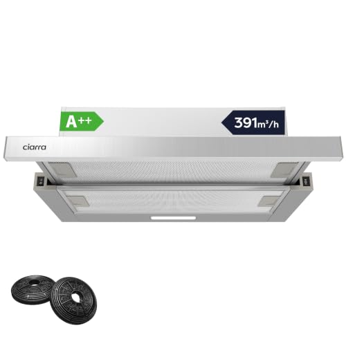 CIARRA CBCS6906D Campana Extractora Telescópica de Cocina de 60 cm 370 m³ / h Campana de Chimenea de Acero Inoxidable Modo Extracción 2 Niveles Iluminación LED y Filtros de Grasa