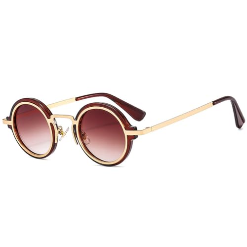 Lunettes de soleil ronds punk LVTFCO évitant l'éblouissement grâce aux verres dégradés clairs marron