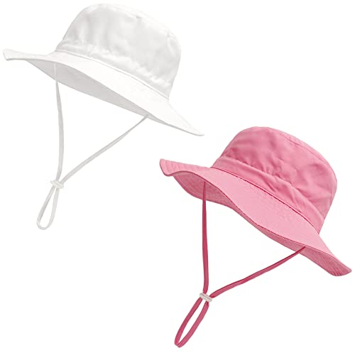 Image of Baby Girl Sun Hat Summer Beach Hats with UPF 50+ Toddler Infant with Wide Brim Strap Outdoor Bucket Hat