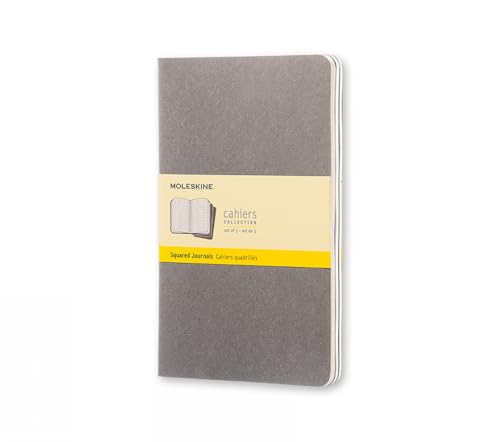 Moleskine Cahier Journal (Set of 3), Large, Squared, Pebble Grey, Soft Cover (5 x 8.25)