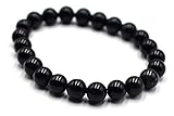Tamaño: 8 mm Gemstone Hub, Pulsera elástica con cuentas redondas de turmalina negra natural, 8 mm, para niñas, mujeres y hombres, pulsera de chakras, pulsera de curación para regalo (RBB-63), Negro, 7.5 inches