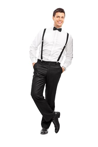 Image of trilece Men's Suspenders and Bow Tie Set - Adjustable Y-Back Suspenders with Matching Bow Tie for Weddings and Formal Wear
