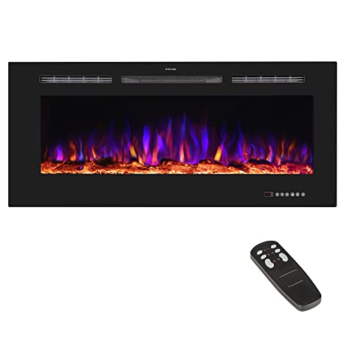 Benrocks Electric Fireplace Inserts, 42'' Fireplace Heater With Remote Control, Touch Screen, Timer, Temperature, Fireplace With Multicolor Flame 750/1500W Black #TOP12
