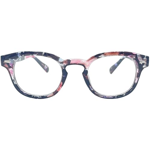 Kursan Small Round Black Glasses for Women Men Thick Frame Fashion Clear Lens Blue Light Glasses (03 Flower, 45MM)