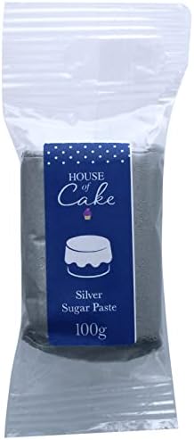 Metallic Silver Edible Sugar Paste, Fondant Icing for Modelling, Marbling, Lettering, & Creating Shapes, Add a Shiny Smooth Finish to Cakes & Cupcakes,Silver 100g,small
