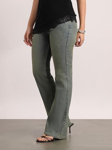 Image of Urbano Fashion Women's Mid Rise Bootcut Washed Jeans Stretchable