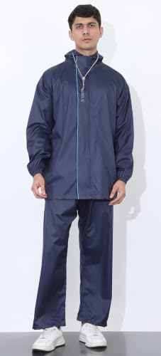 Image of Shasmi Men's Raincoat for Men Waterproof with Hood | Premium Polyester Rain Suit for Bike Riders | Leak Proof Full Body Rainwear Set with Pants | Heavy Duty Zipper (Rainy 290)