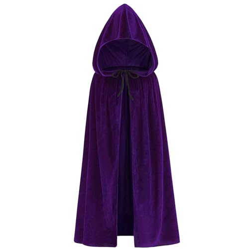 maxToonrain Cape à capuche en velours pour adultes, cape unisexe avec capuche pour Halloween, Noël, journée mondiale du livre (130 cm, violet)
