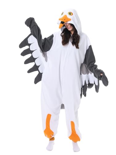 Adult Cute Animal Onesie Pajamas Sleepwear Animal Halloween Party Costumes(Seagull-S)